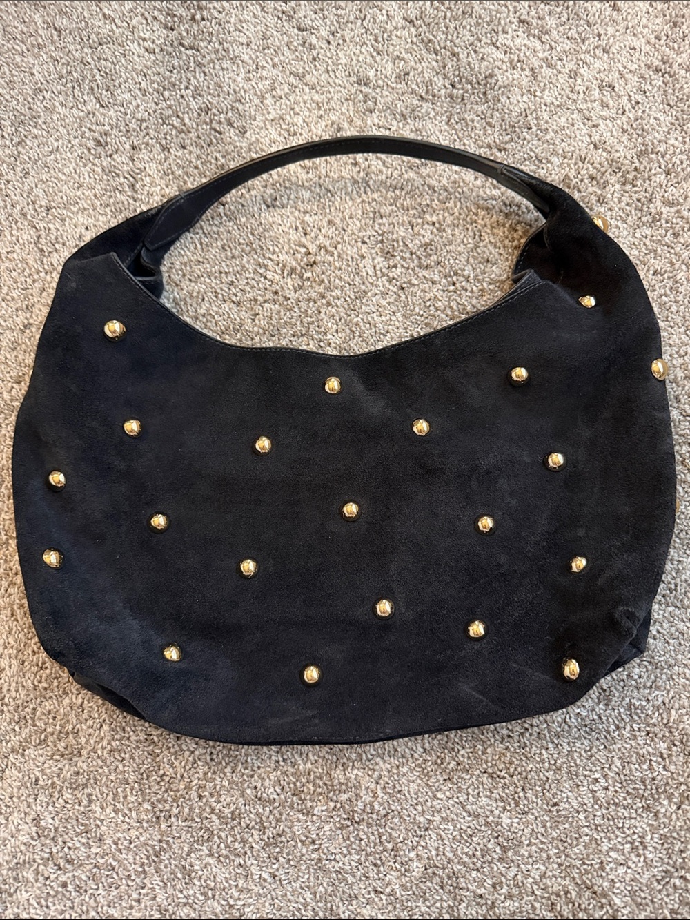 Madewell Navy Suede Shoulder Bag with Gold Studs